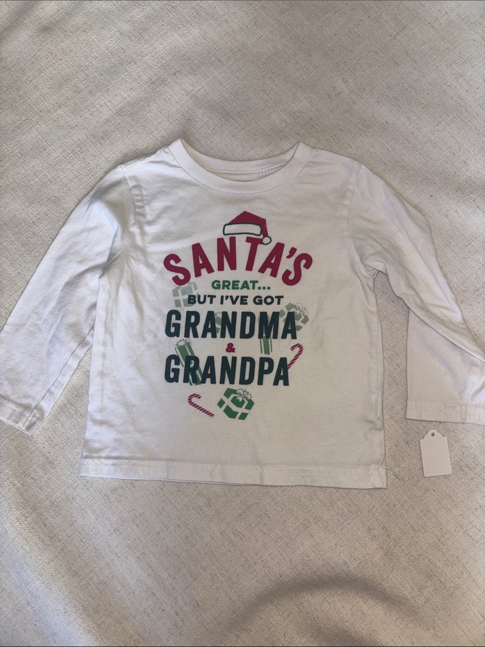The Children's Place White Long-Sleeve Holiday Tee with Red and Green Print